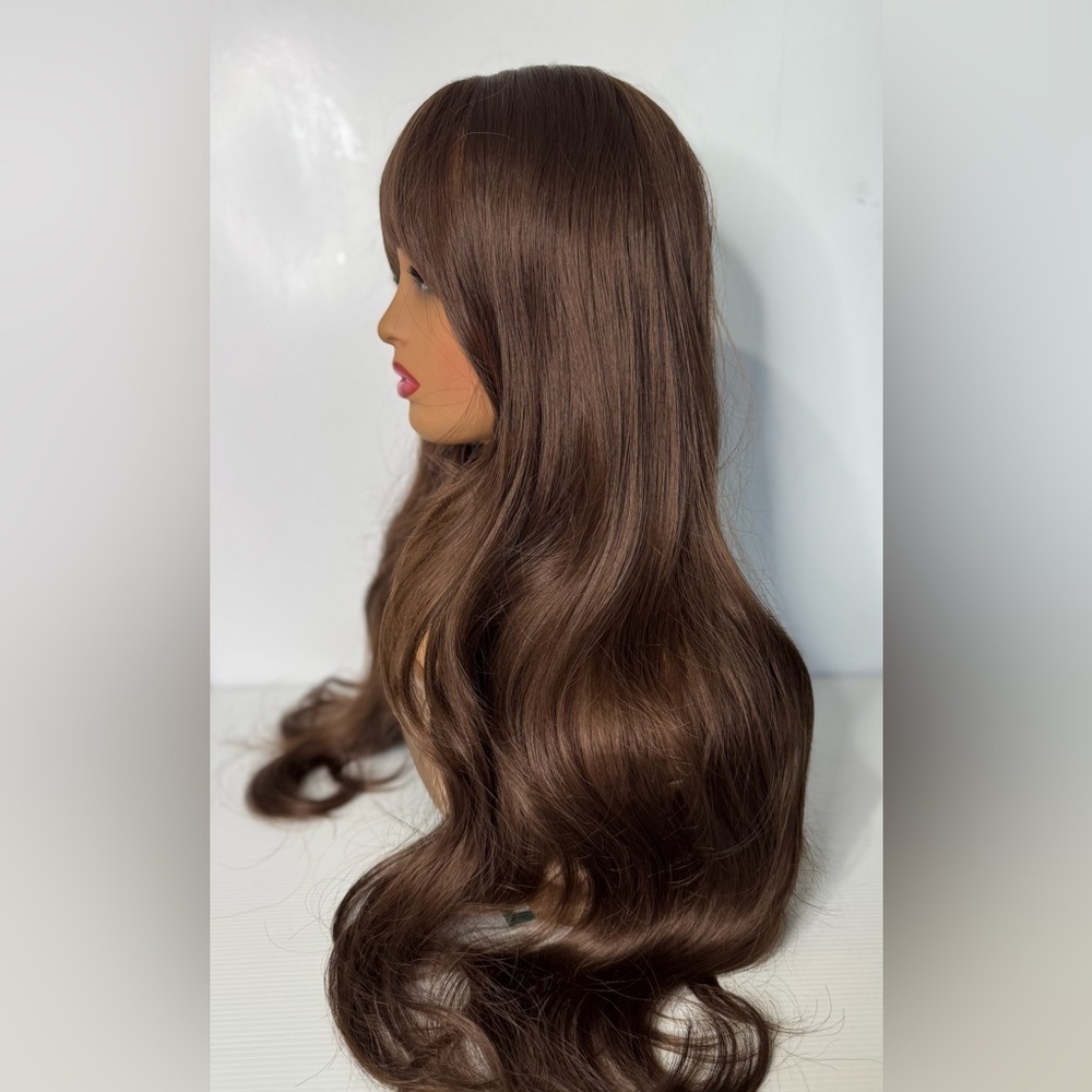 Beautiful Long Wavy Brown Wig with Bangs - Picture 5 of 10
